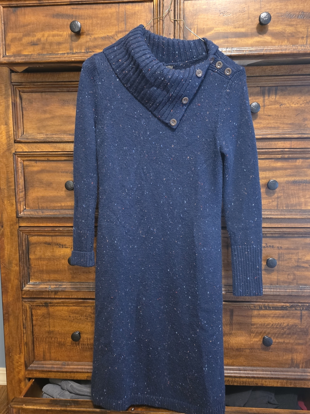 Talbots Navy Speckled Button-Collar Knit Dress